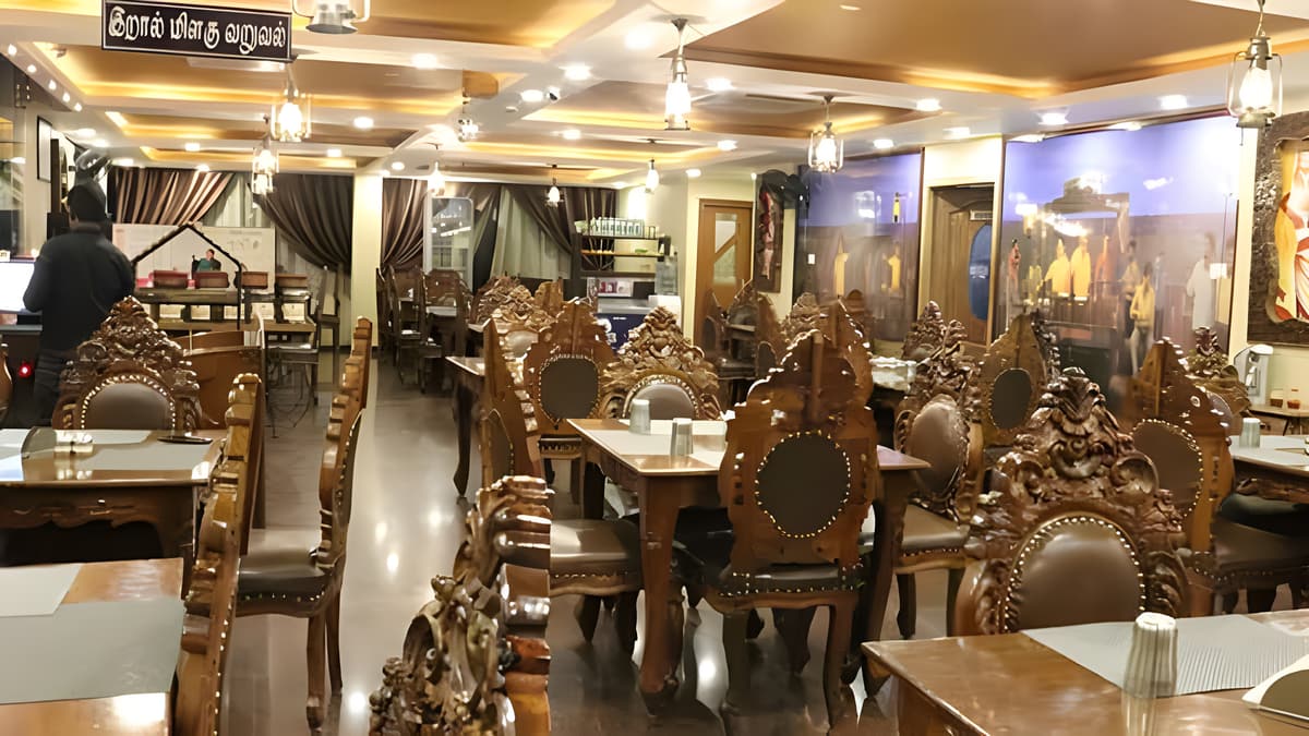 The restaurant with carved wooden chairs