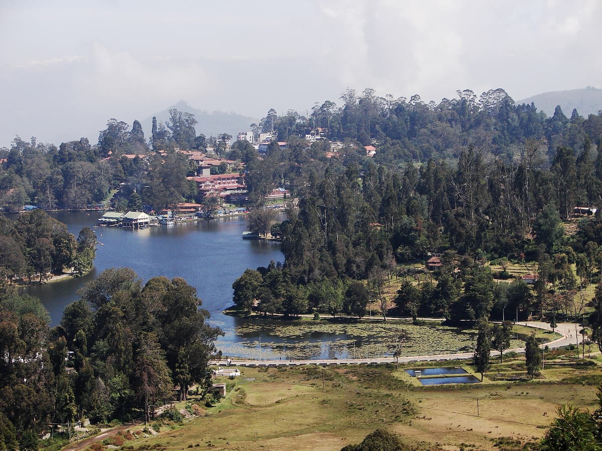 Kodaikanal Lake ringed by forested hills